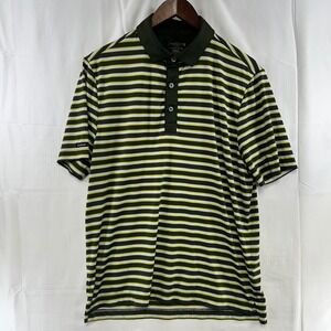 Good Good Golf Polo Shirt Mens Small Olive Green Yellow Striped Performance